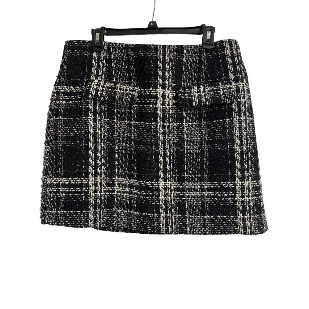 Warehouse 12 Plaid Wool Blend Woven‎ Winter Mini-Skirt Black White